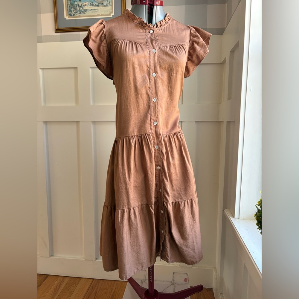Dylan Tiered Button-Front Midi Dress XS Beach Western